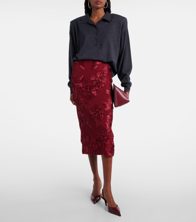 ROTATE Floral-appliqué mesh pencil skirt outlook