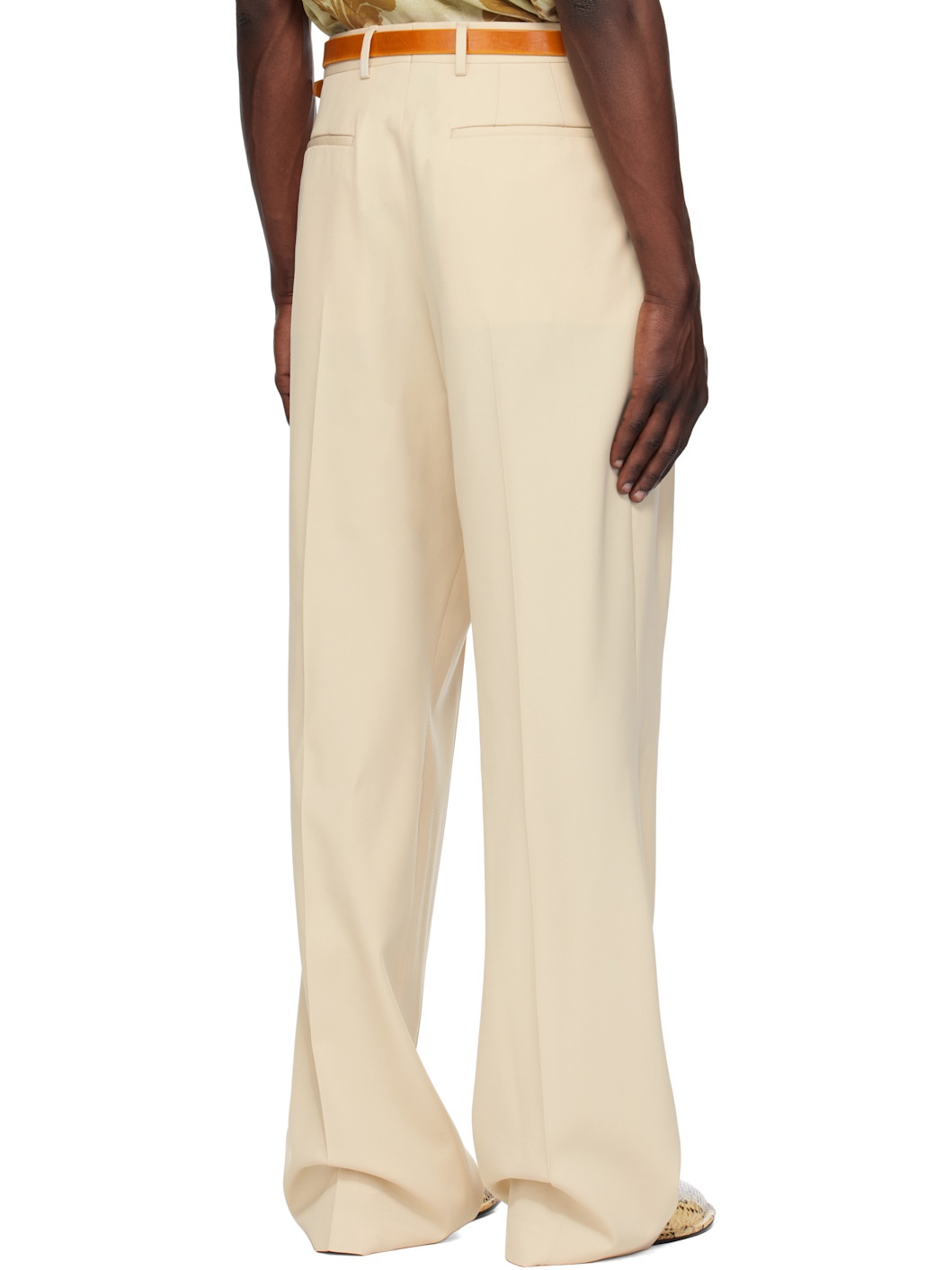 Beige Wool Straight Trousers - 3
