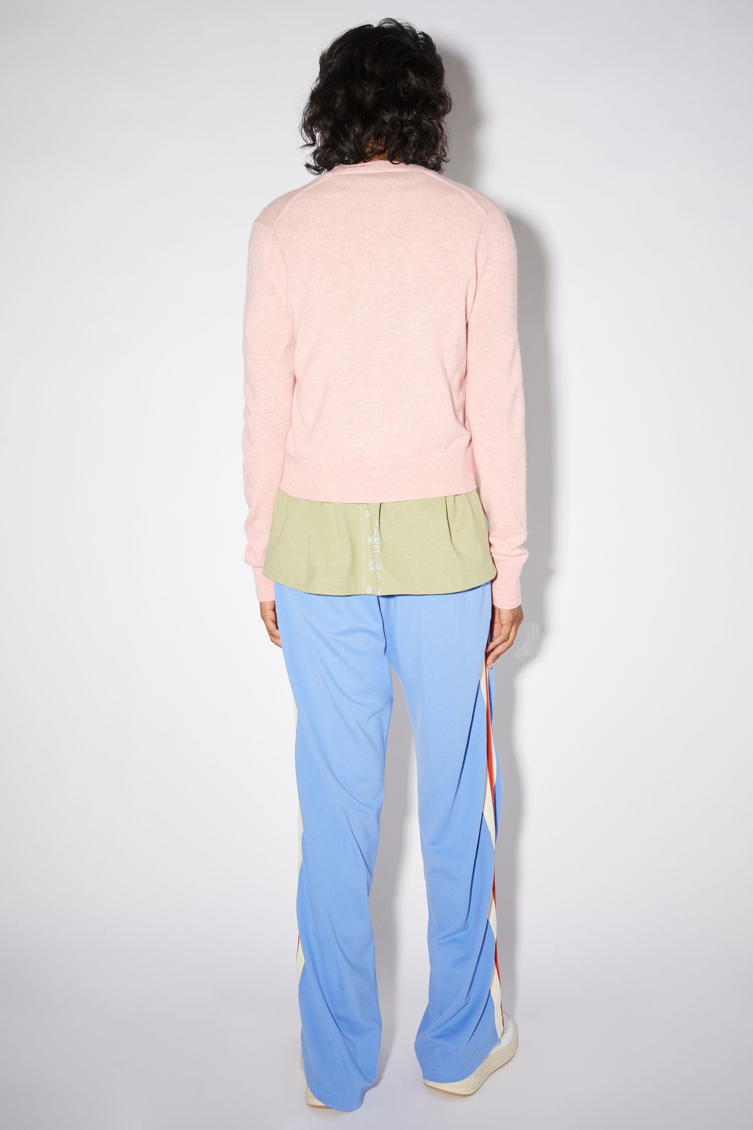 Wool crew neck cardigan - Faded pink melange - 3