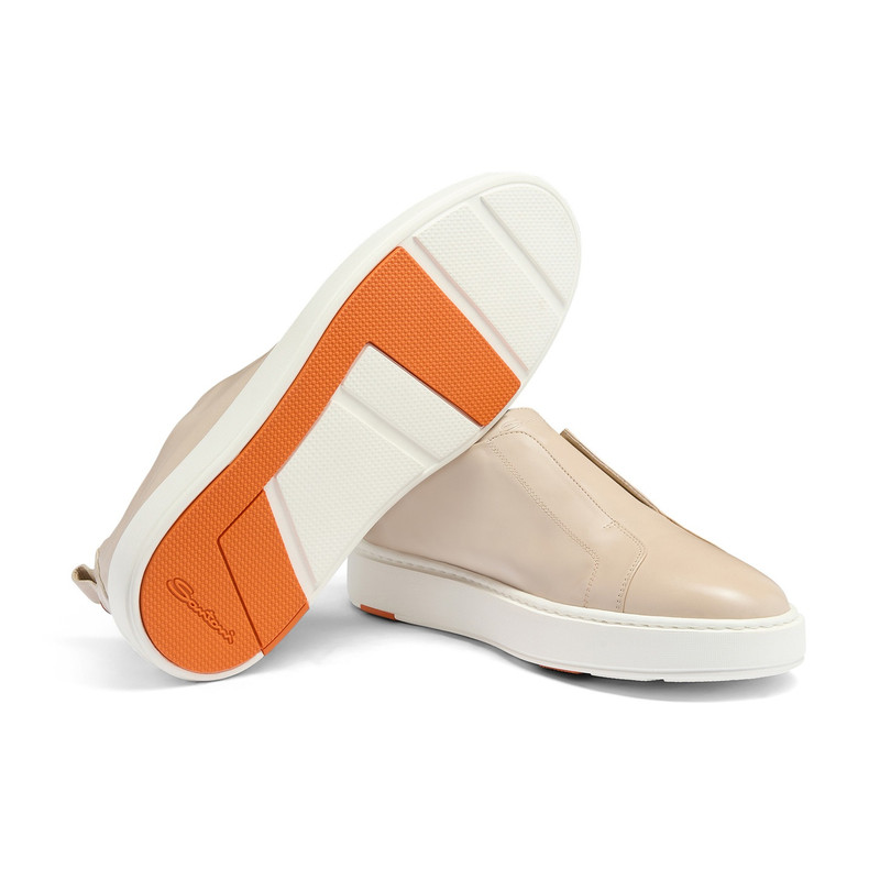 Men's beige leather slip-on sneaker 4