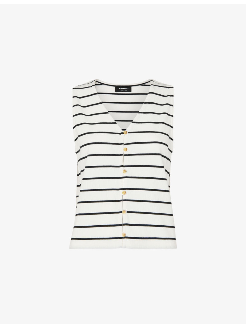 Stripe-Print Button-Front Stretch-Cotton Tank Top 1