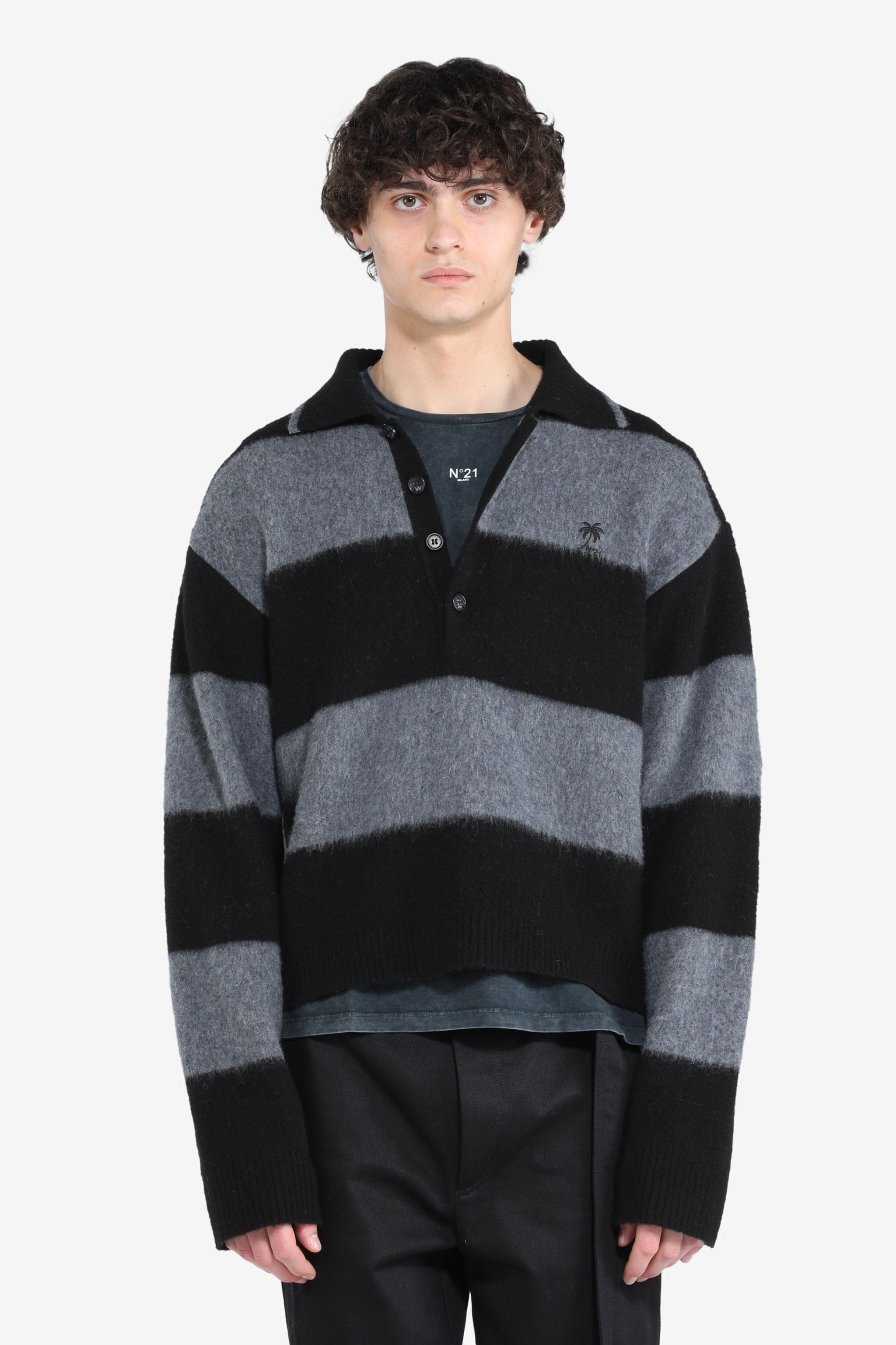 STRIPED WOOL POLO TOP - 1