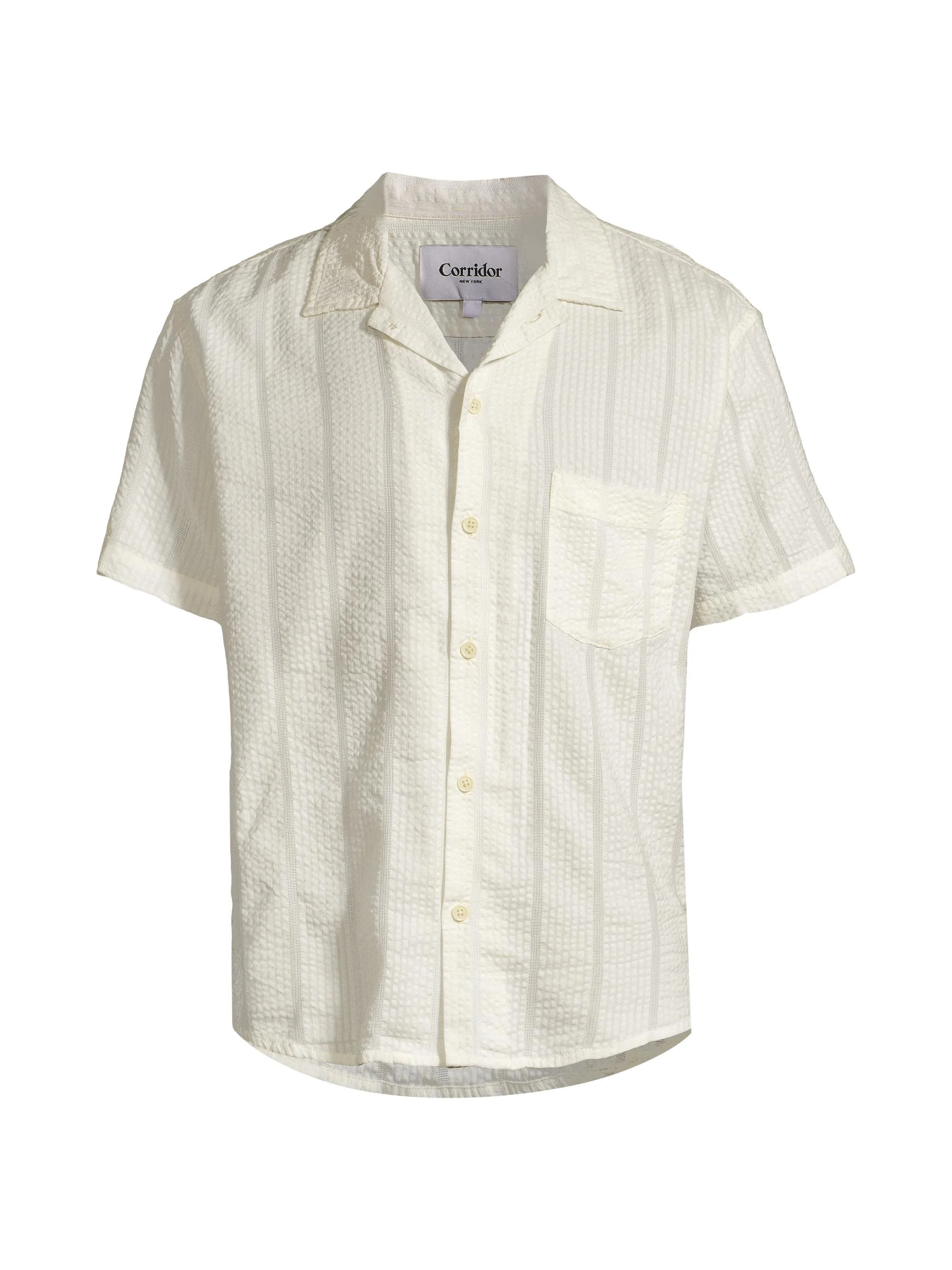 Men's Striped Seersucker Camp Shirt - White - 1