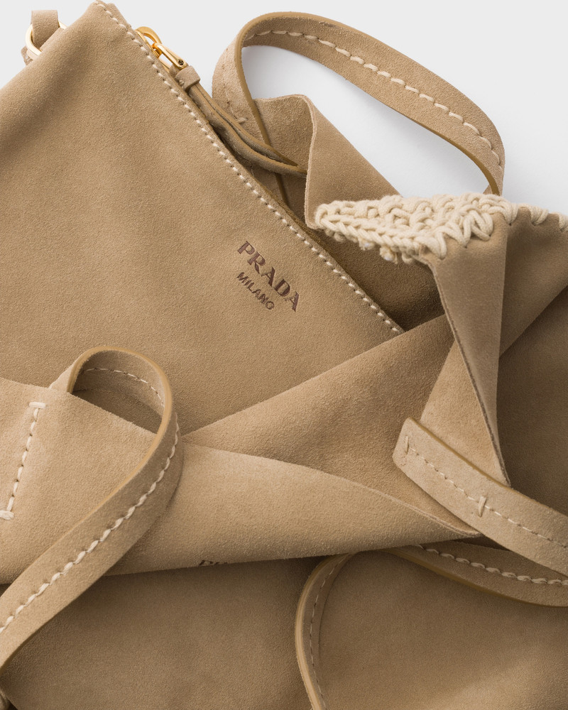 Large suede and crochet tote bag 5