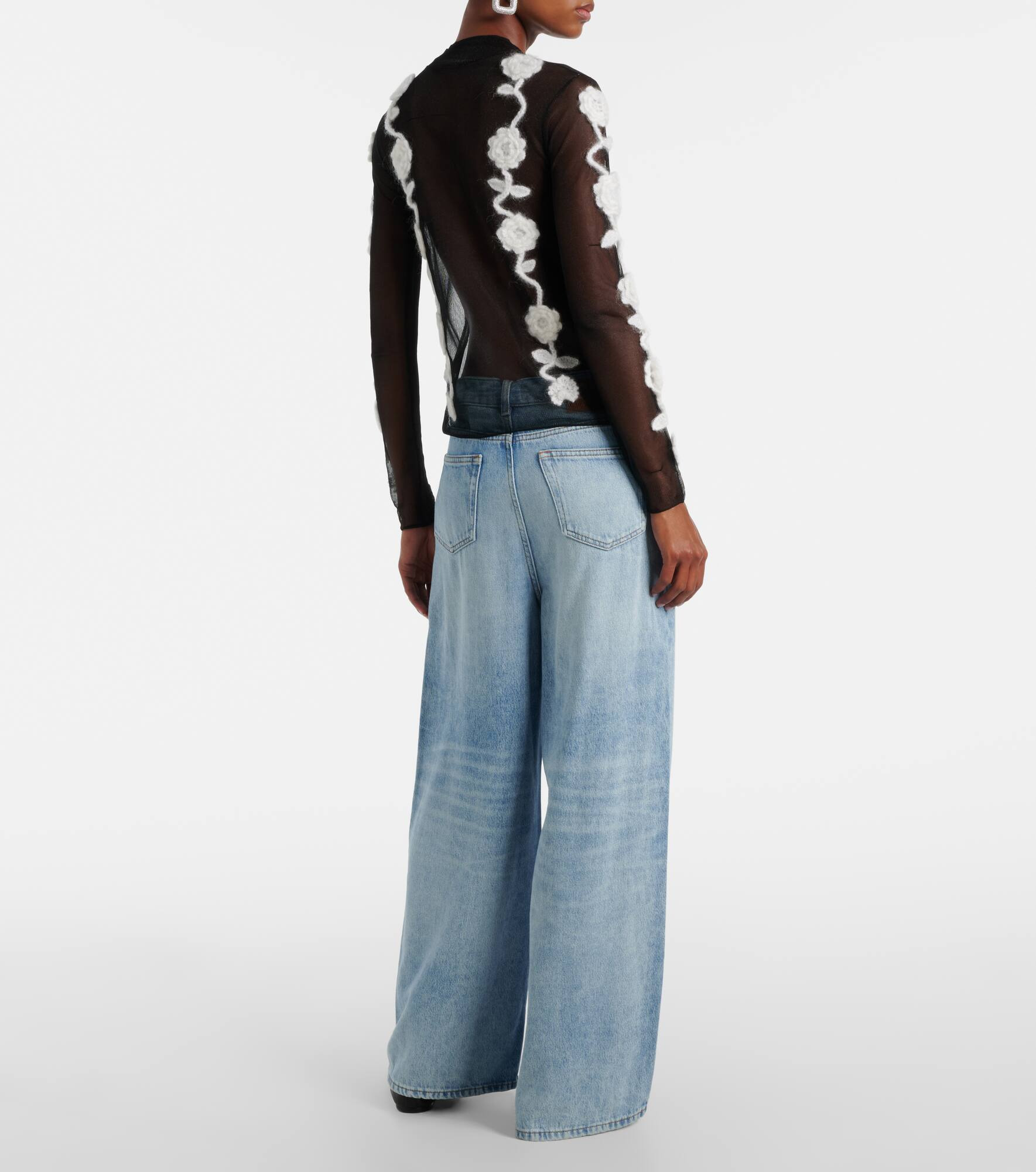 Crochet-trimmed sheer top - 3