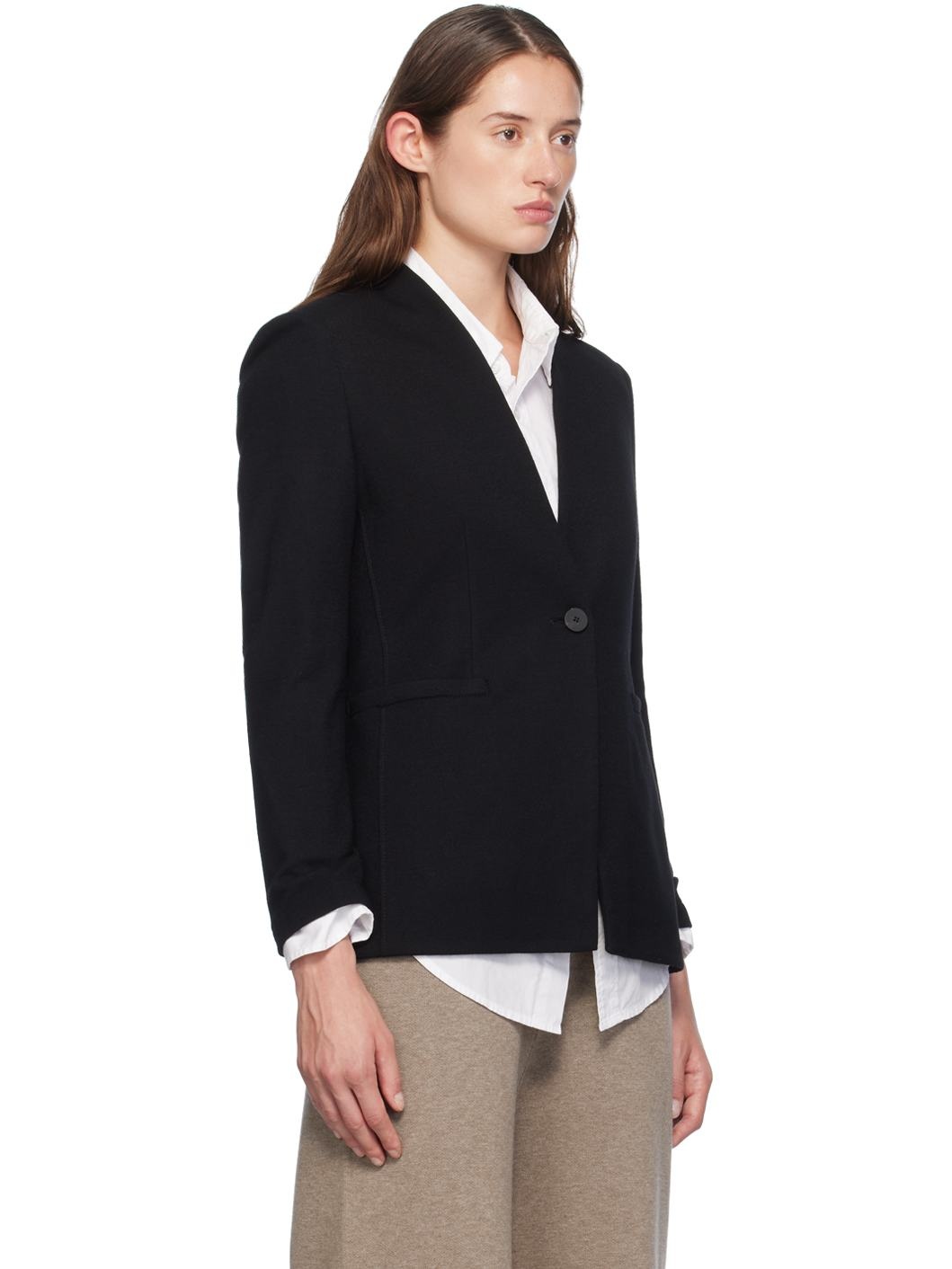 Black Uncollared Blazer - 2