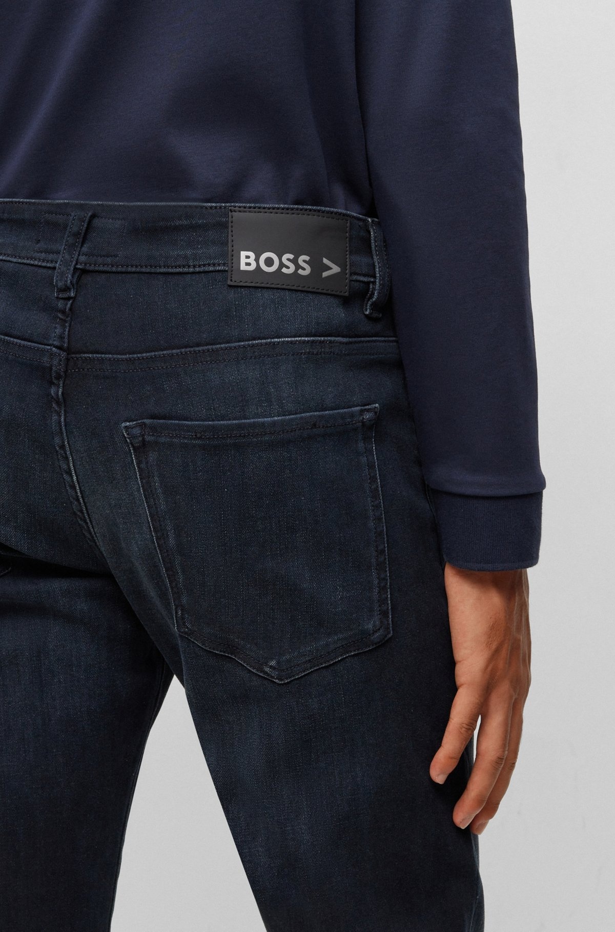SLIM-FIT JEANS IN BLUE KNITTED DENIM - 5