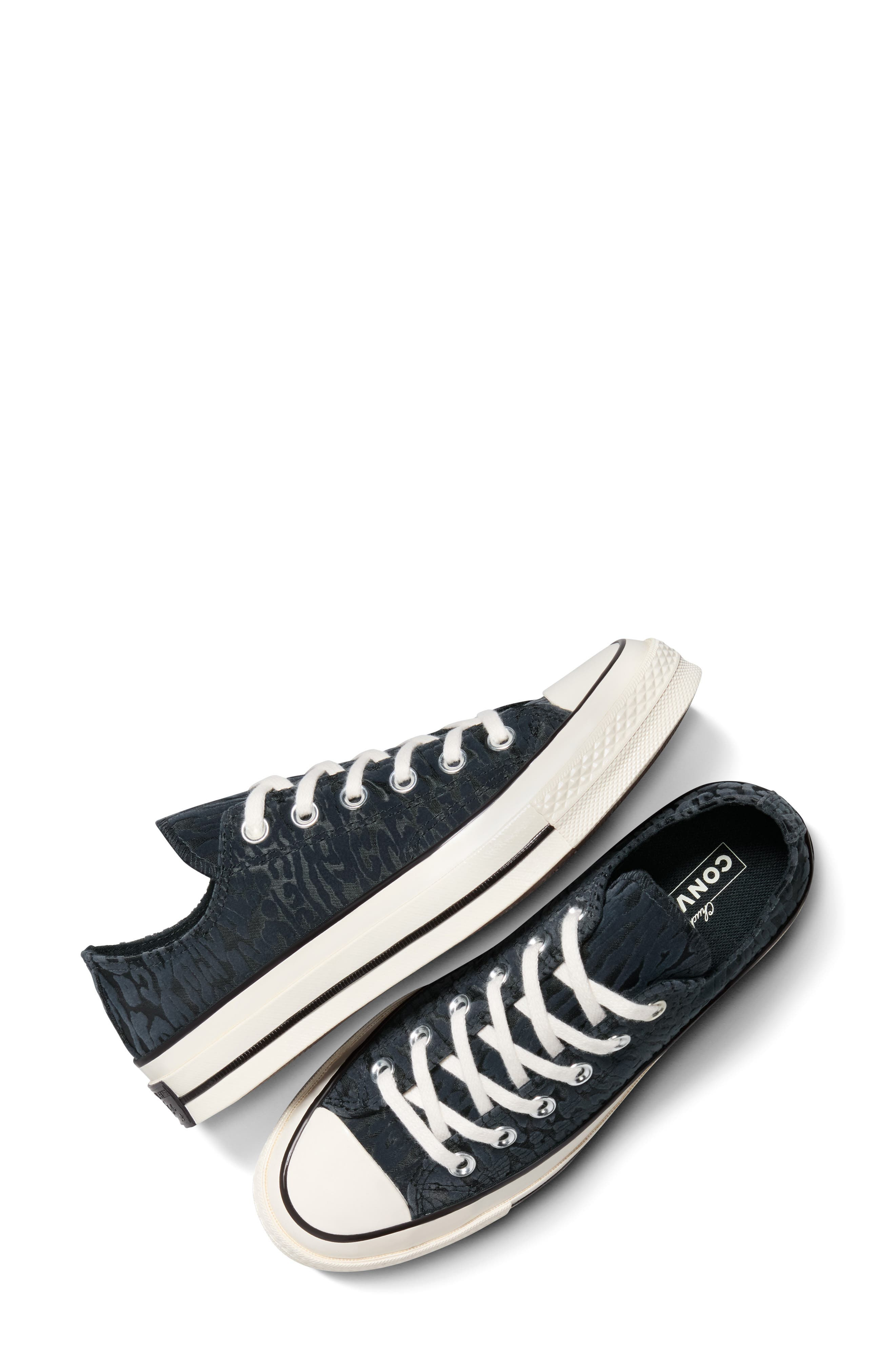 Converse Gender Inclusive Chuck 70 Leopard Flocked Satin Low Top Sneaker in Black/Total Eclipse/Egre - 4