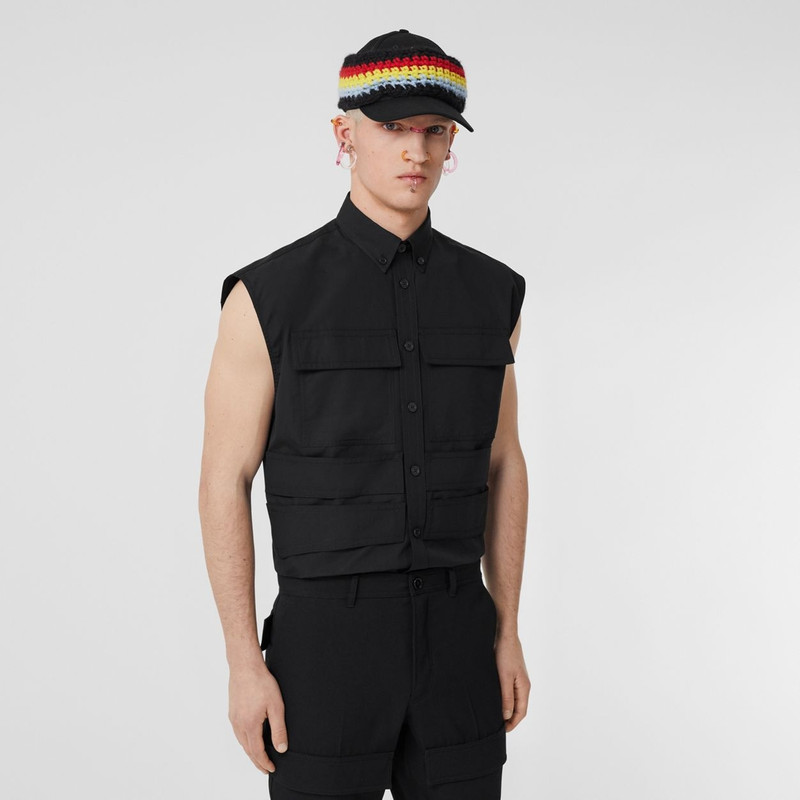 Panel Detail Sleeveless Cotton Poplin Shirt 6