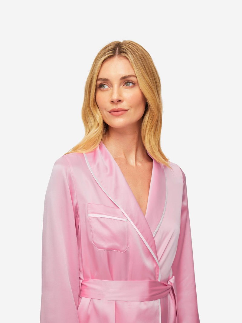 Women's Long Dressing Gown Bailey 2 Silk Satin Pink - 5