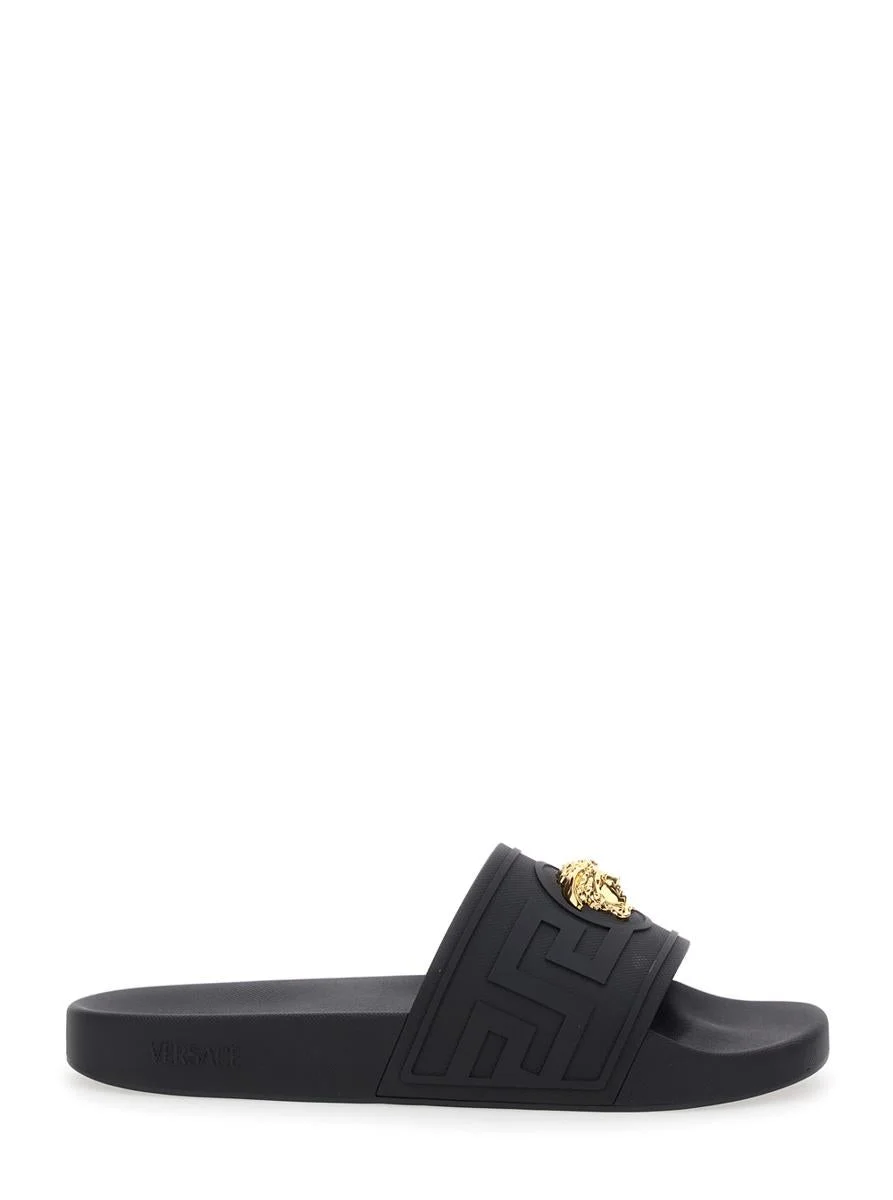 Versace Black Sandals With Medusa Plaque On The Front In Tech Fabric Man - 1