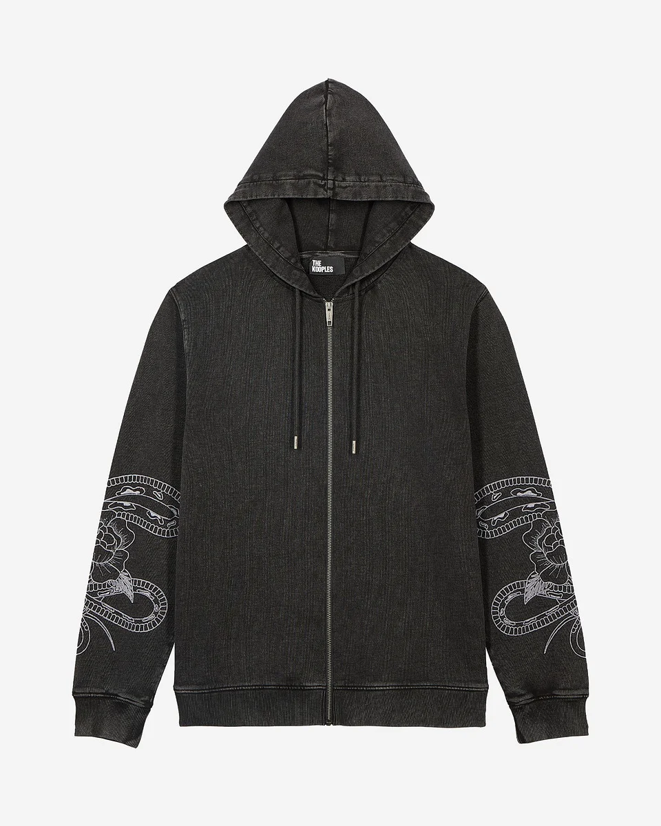HOODED SWEATSHIRT WITH BLACK EMBROIDERY - 1