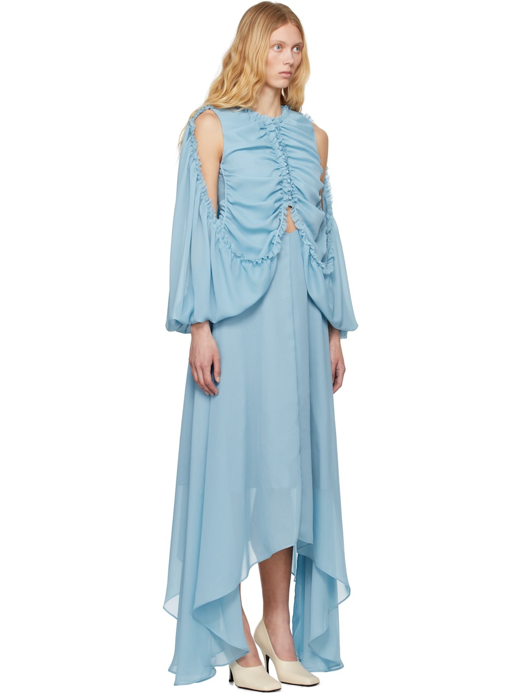 Blue Shirred Poncho Vest Midi Dress - 2