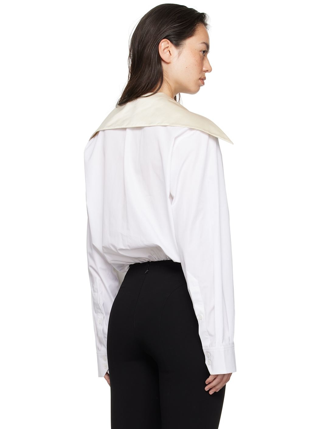 White Spiky Satin Collar Bodysuit - 3