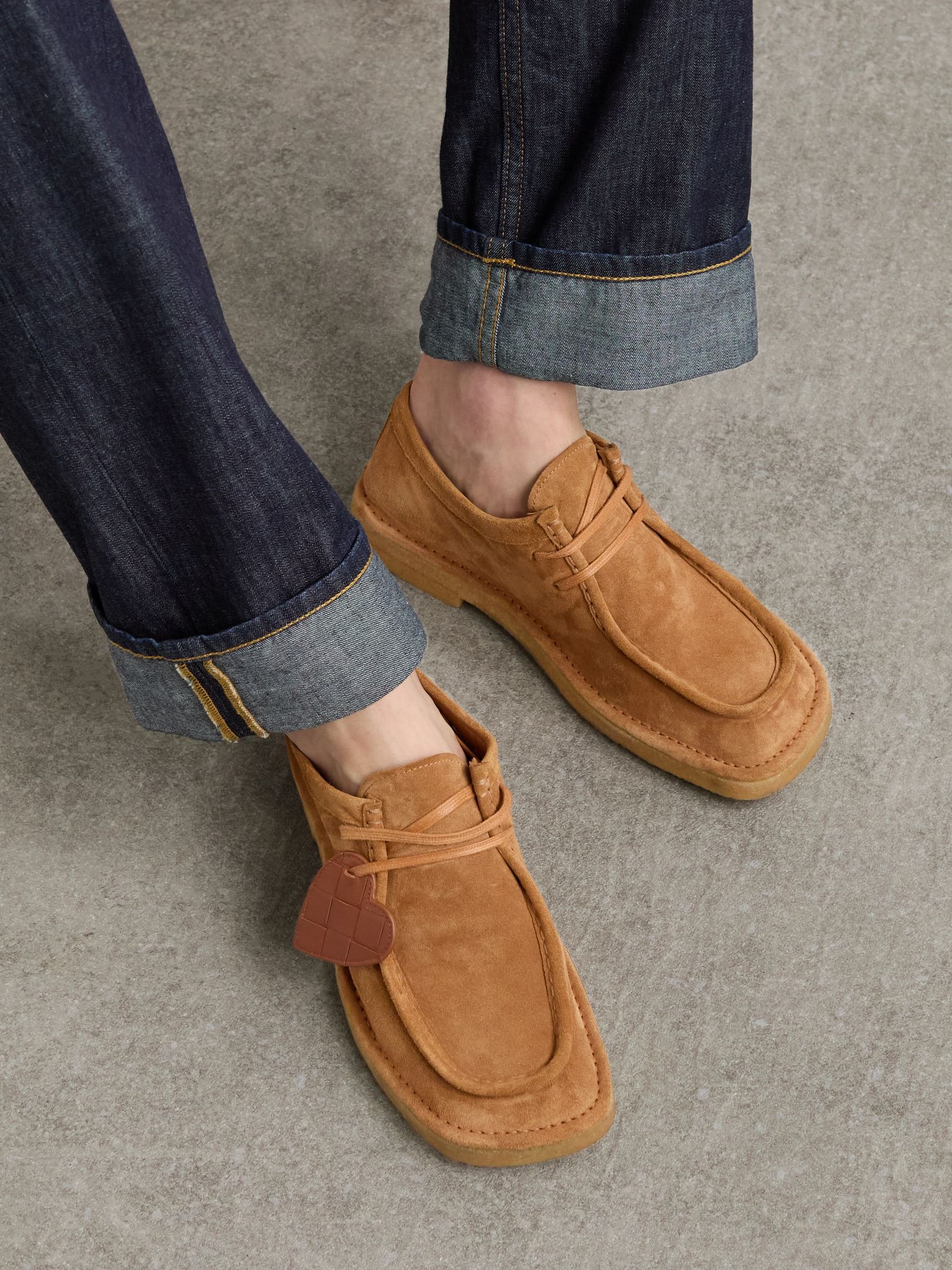 Intrecciato leather-trimmed suede loafers Camel - 2