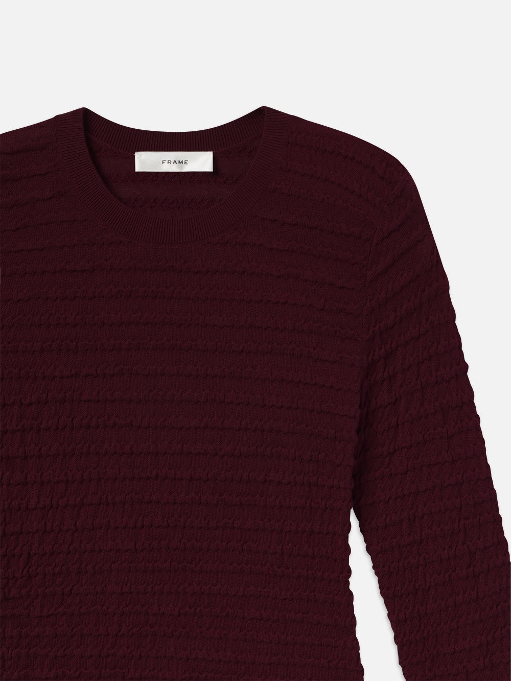 Smocked Long Sleeve Crewneck in Wine - 3