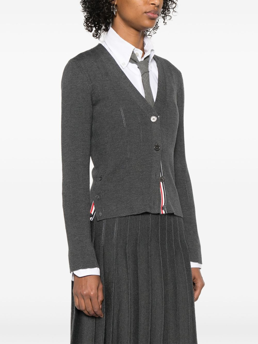 pointelle ribbed knit cardigan - 3