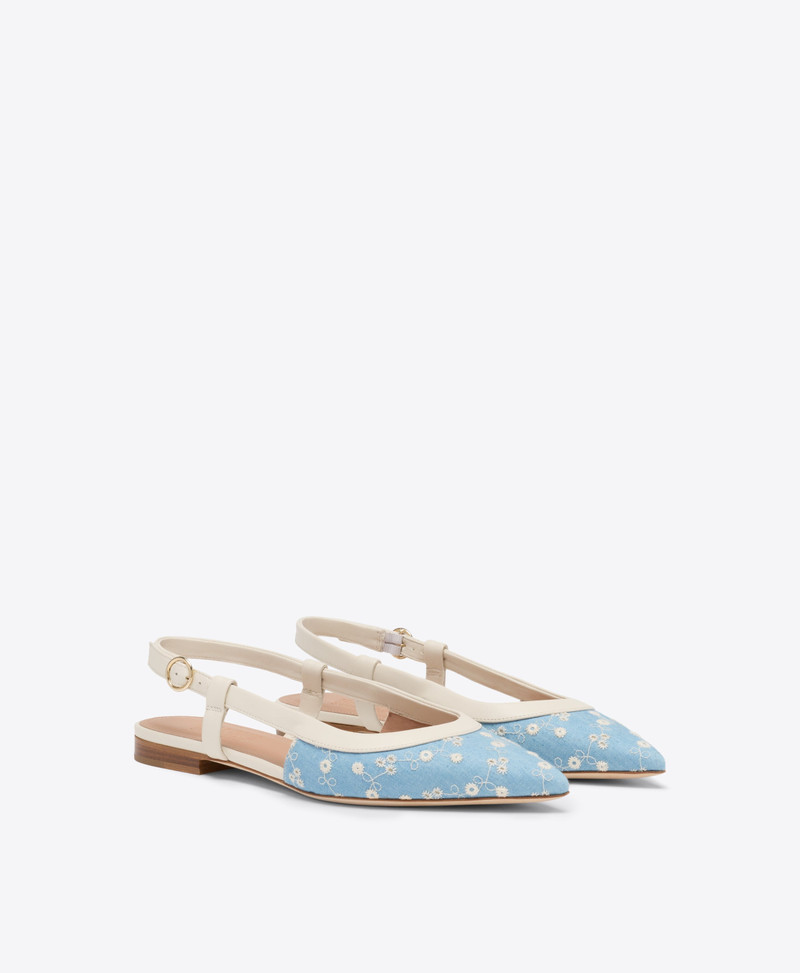 MALONE SOULIERS Tate Blue Floral Denim Flat Slingbacks outlook