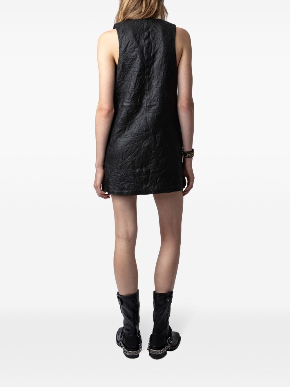 V-neck leather minidress - 6