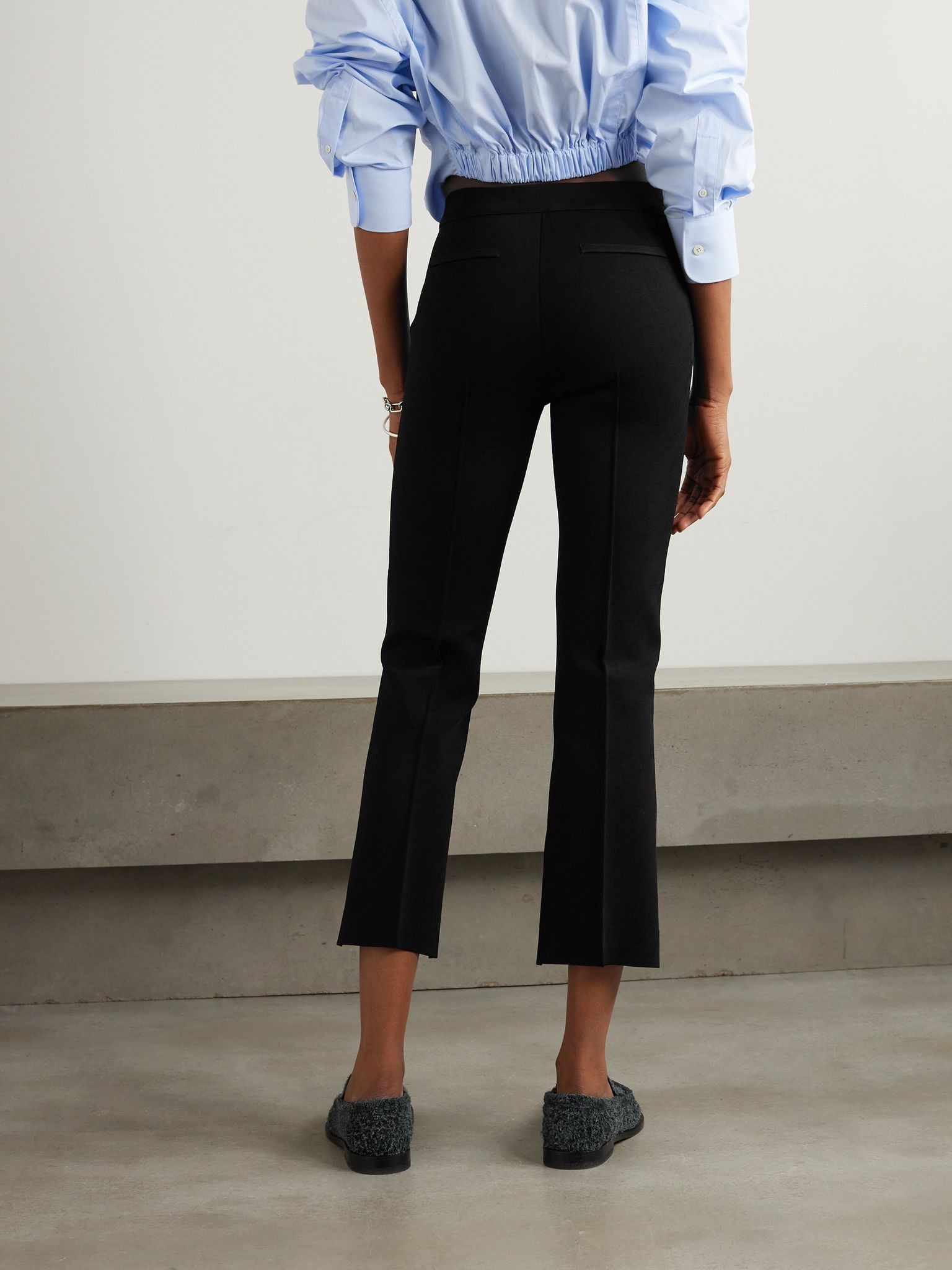 NSFW Crop Kick checked stretch-knit flared pants Black - 4