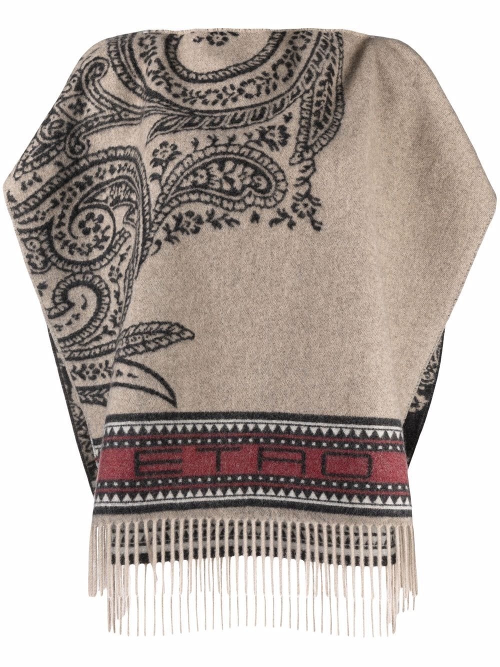 paisley-pattern fringed poncho - 1