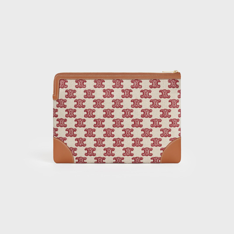 SMALL POUCH  IN  TEXTILE WITH TRIOMPHE EMBROIDERY 3