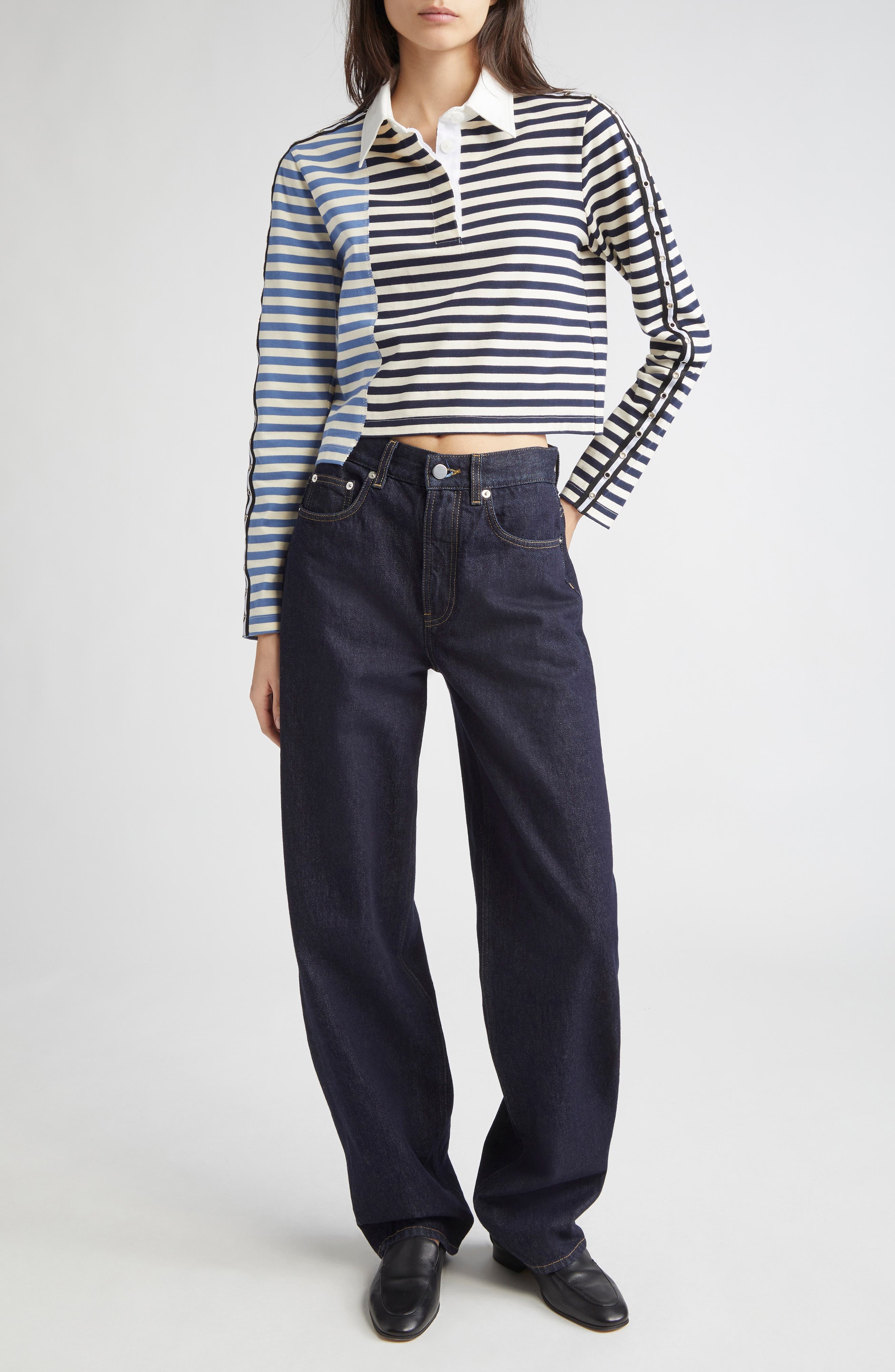 3.1 Phillip Lim Stripe Long Sleeve Cotton Polo Shirt in Midnight Multi at Nordstrom - 2