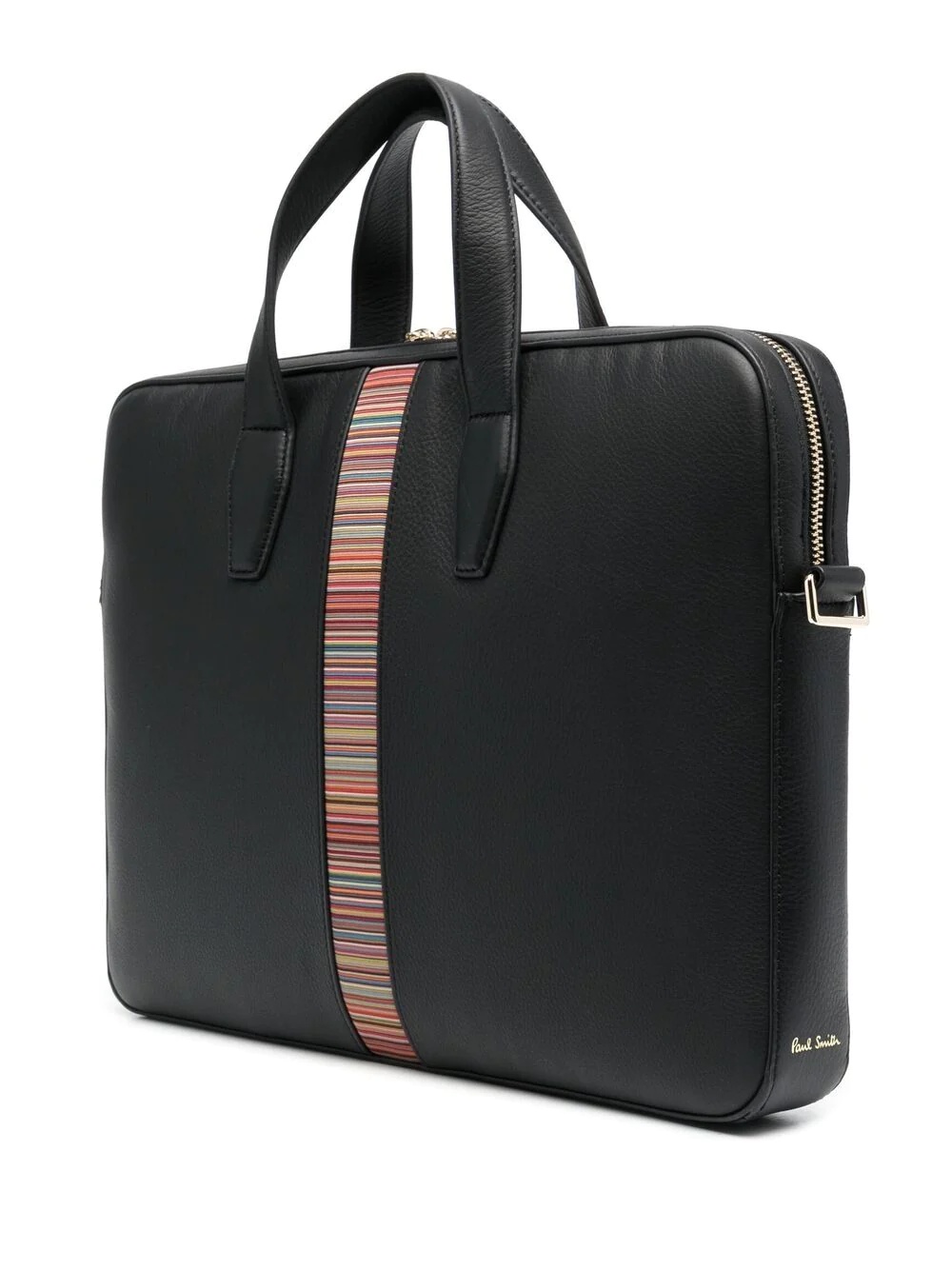 striped leather briefcase - 3