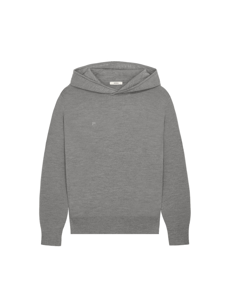 Mens Regenerative Merino Wool Hoodie - Grey Marl 1