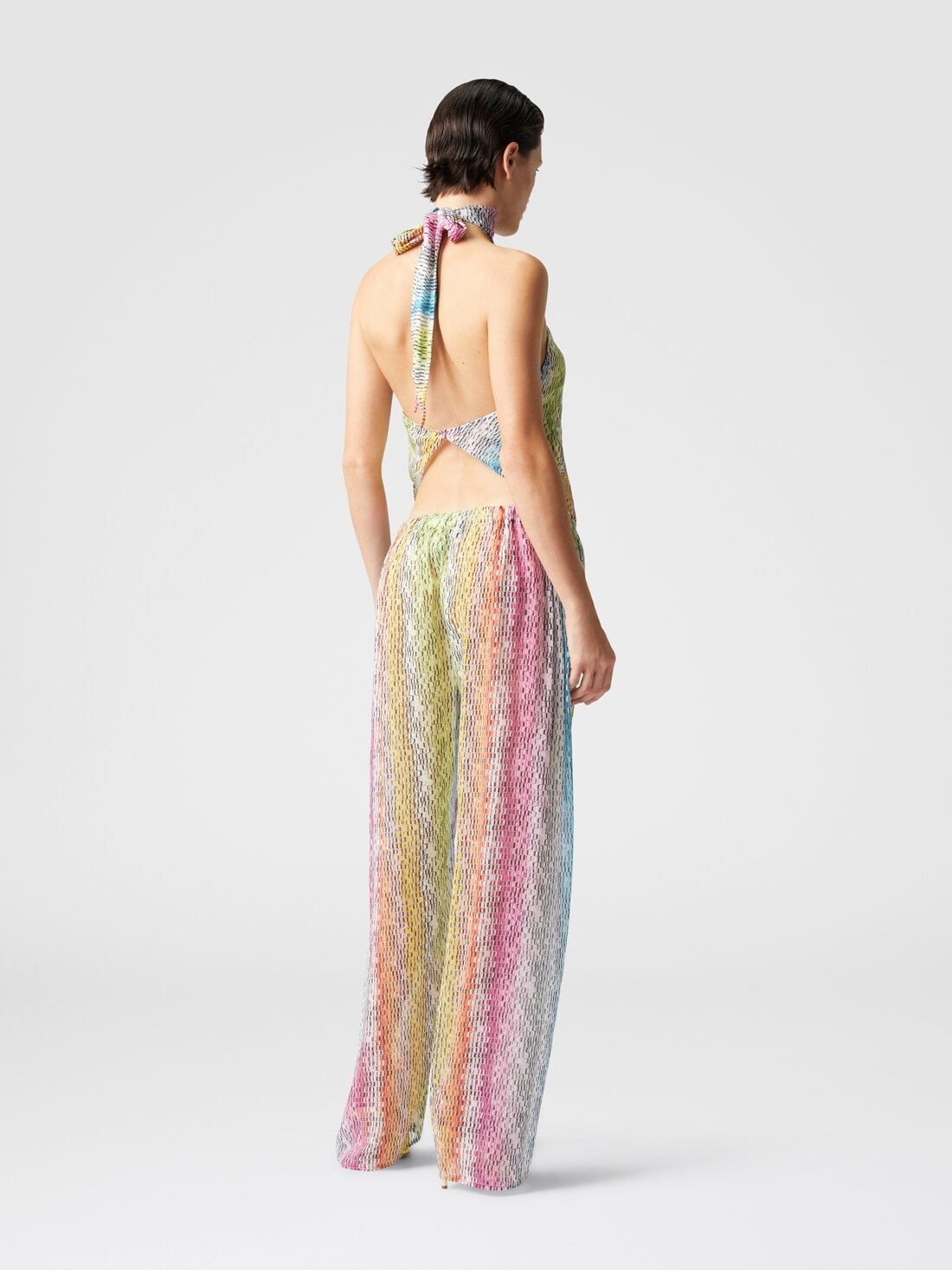 Sleeveless turtleneck top in printed cotton and silk blend - 3