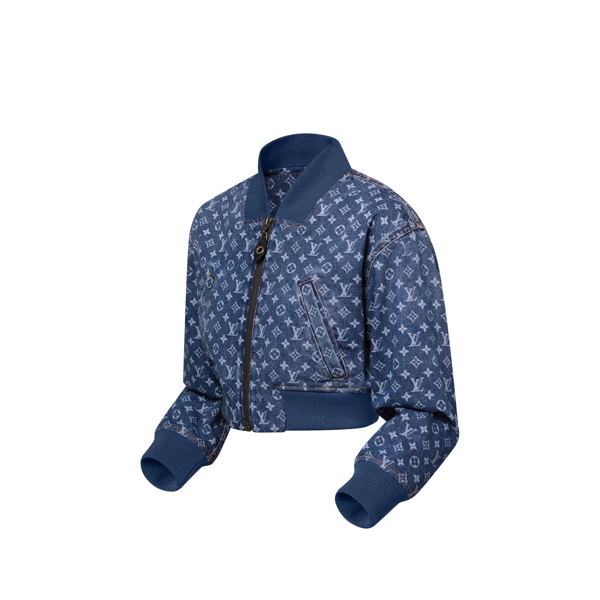 Cropped Monogram Denim Bomber Jacket - 2