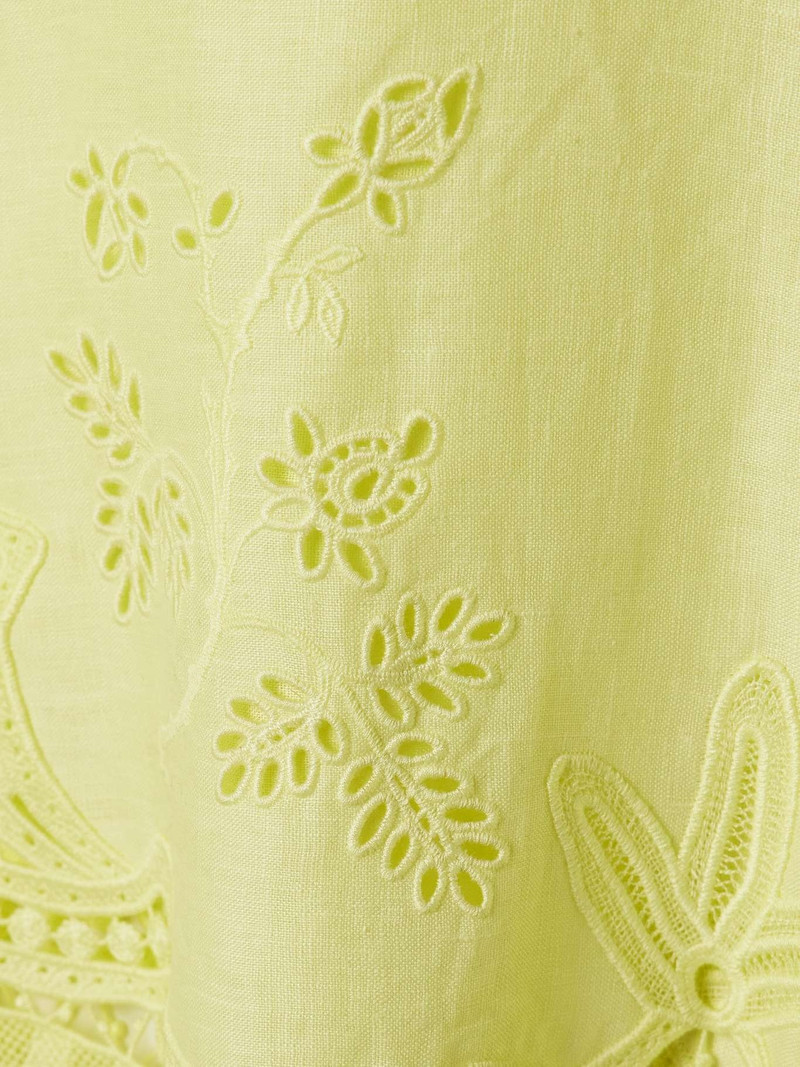 Rae guipure 레이스 패널 린넨 미디 스커트 Chartreuse 5