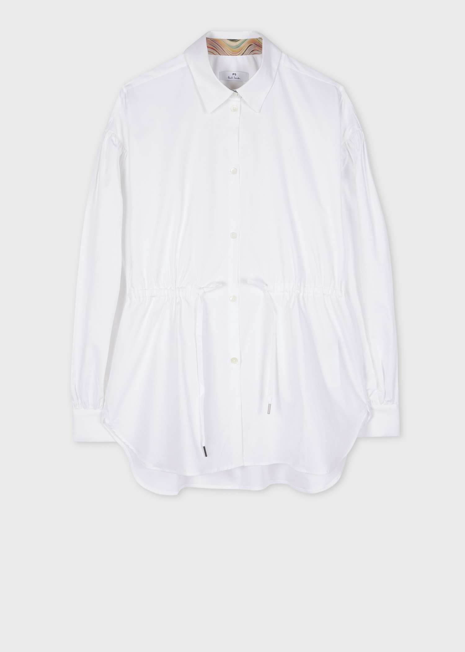 Women's White Cotton Drawstring Waist Shirt - 1