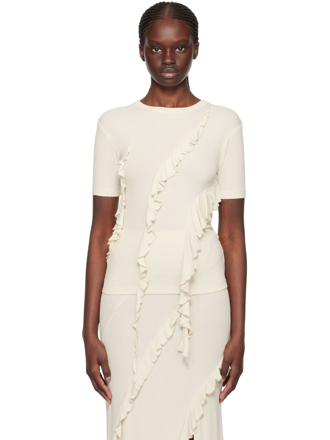 Beige Ruffle T-Shirt - 1