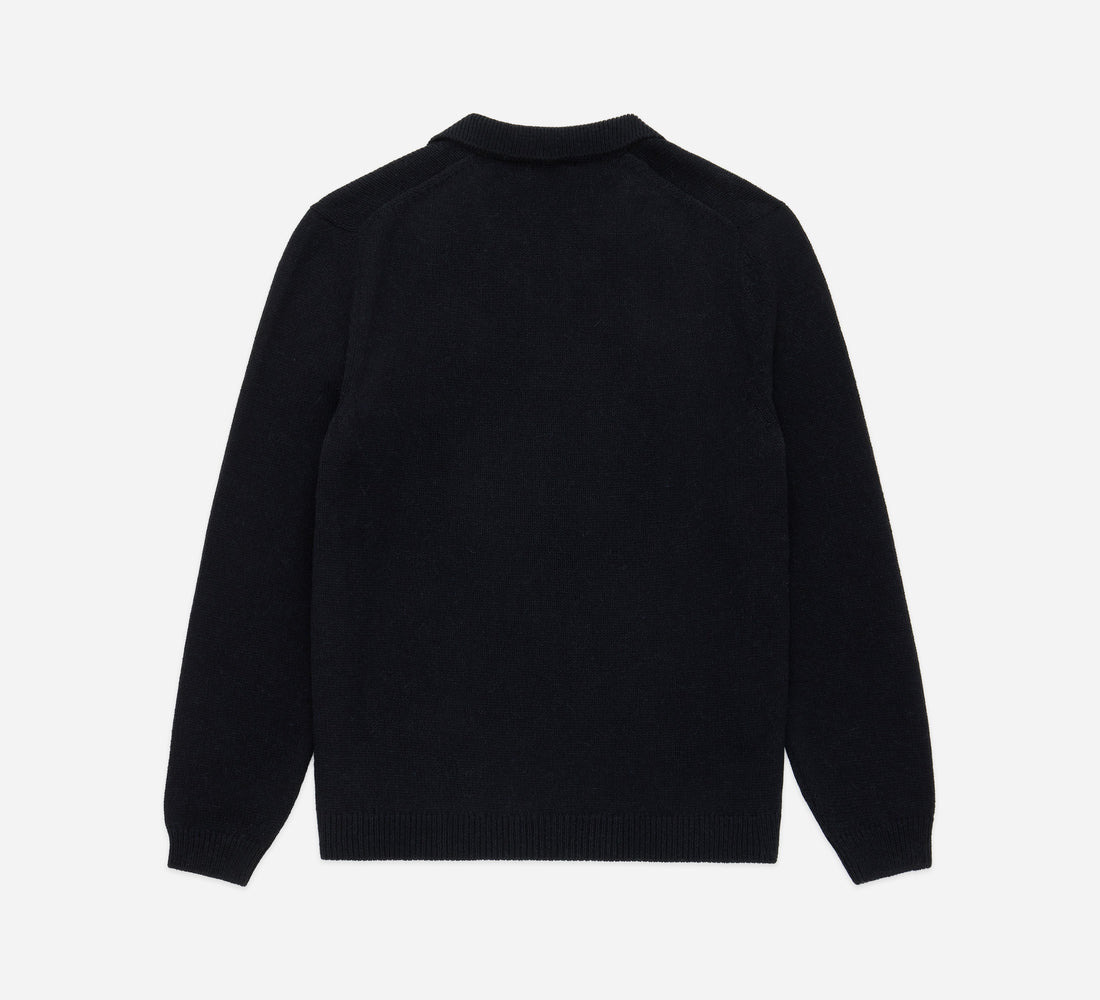 Long Sleeve Knit Polo - Black Alpaca - 2