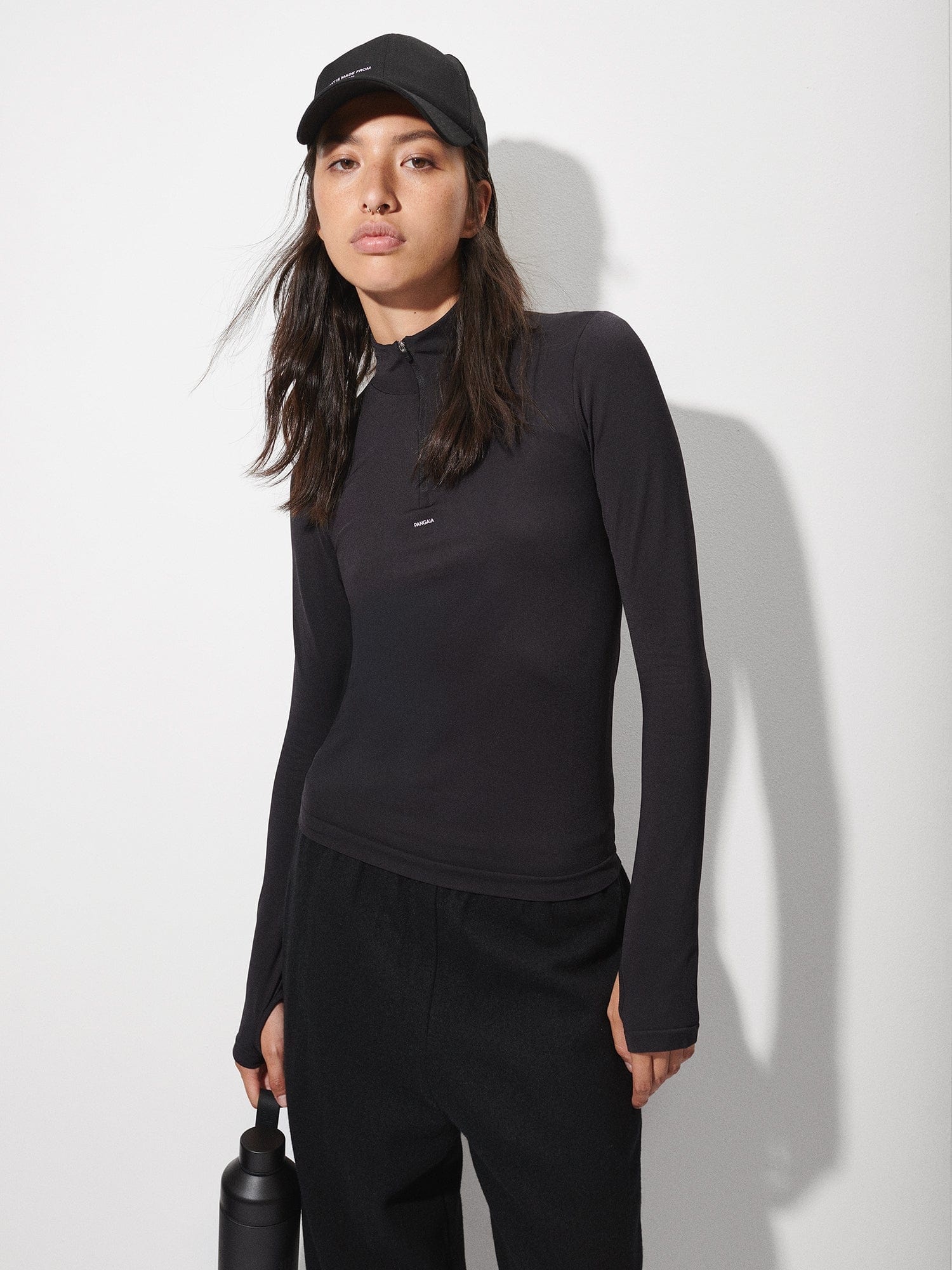 Women's Plant-Stretch Zipped Long Sleeve Top - Black - 2