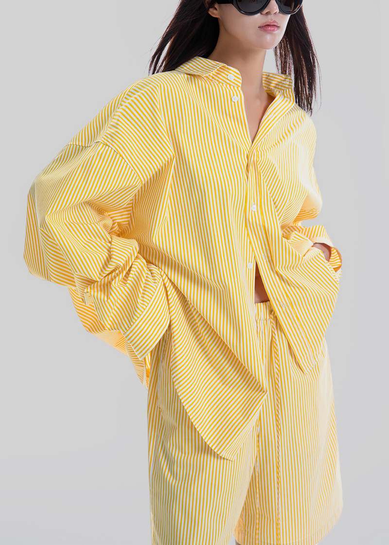 Rimini Oversized Poplin Shirt - Yellow/White Stripe 11