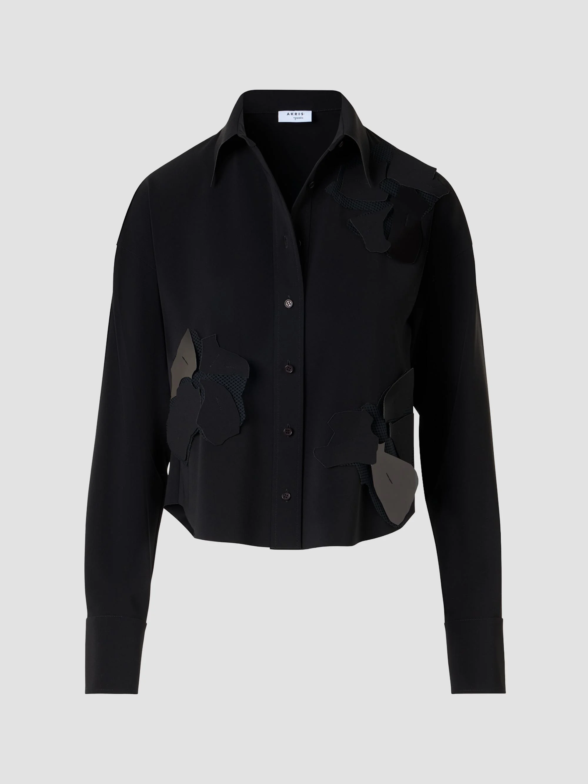 Women's 3D Floral Patch Blouse - Black - 1