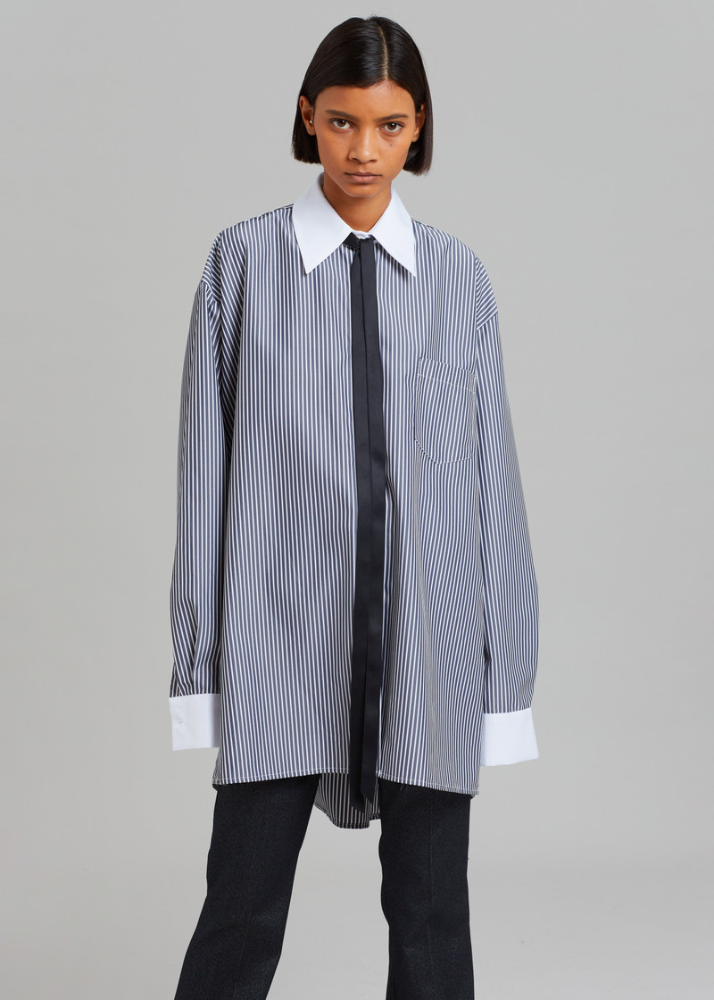 Jany Tie-Neck Shirt - Black Stripe 7