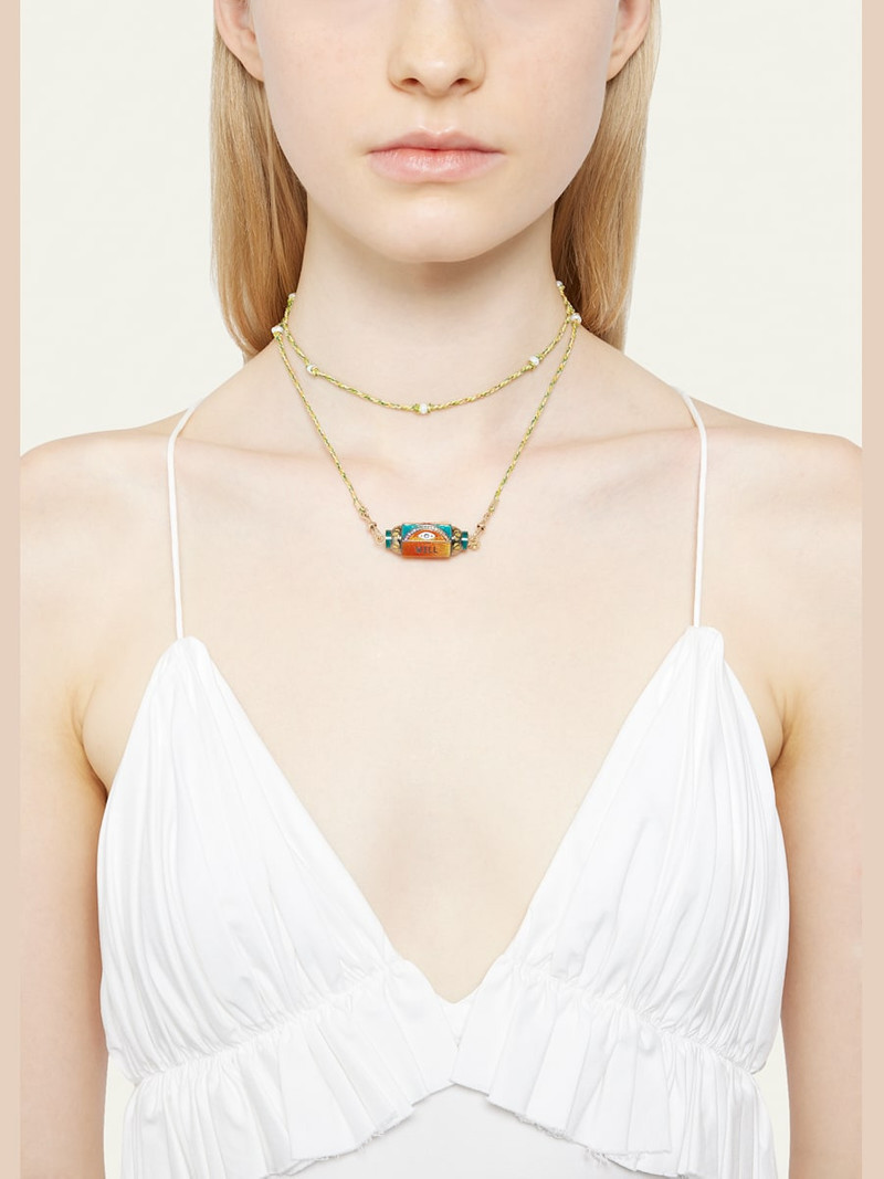 MARIE LICHTENBERG 14k Yellow Gold and Black Rhodium Eye Will Locket With Mauli Link Chain Necklace outlook