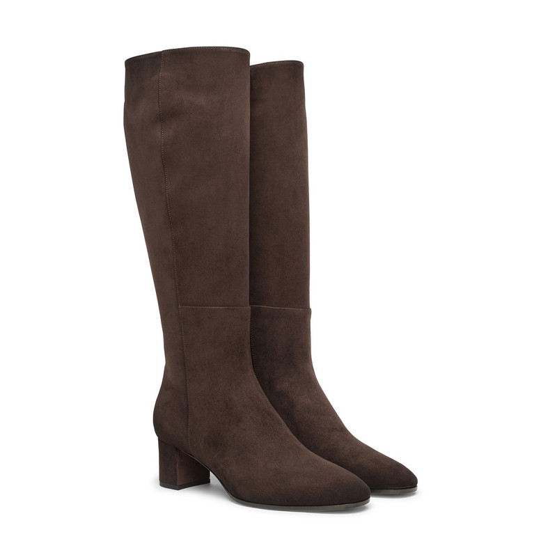 Santoni Women's dark brown suede mid-heel boot outlook
