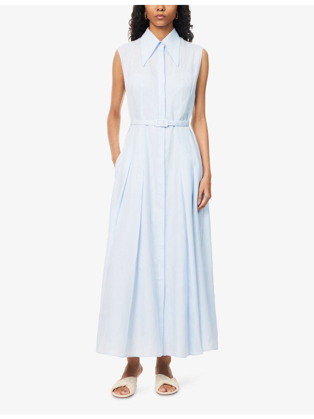 Durand Sleeveless Belted Linen Midi Dress - 3