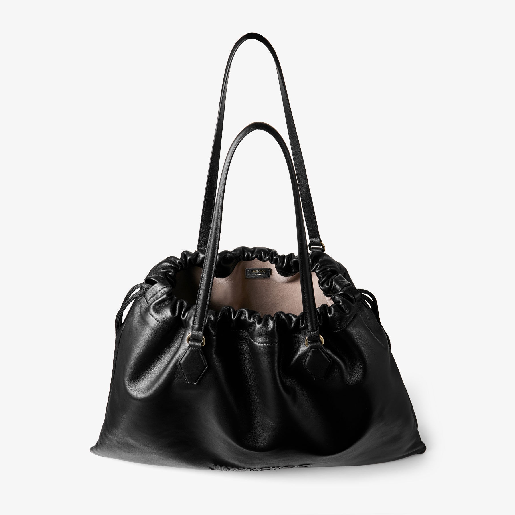 Drawstring Tote L
Black Nappa Leather Drawstring Tote with Embossed Jimmy Choo - 5
