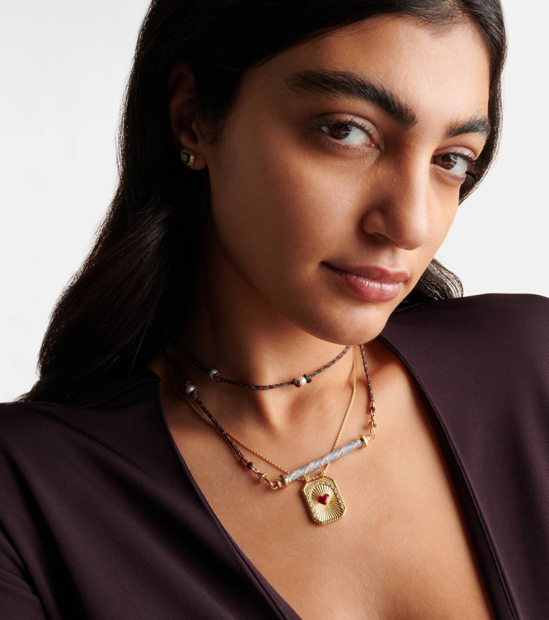 MARIE LICHTENBERG Candy Cane 18kt gold necklace with diamonds and enamel outlook