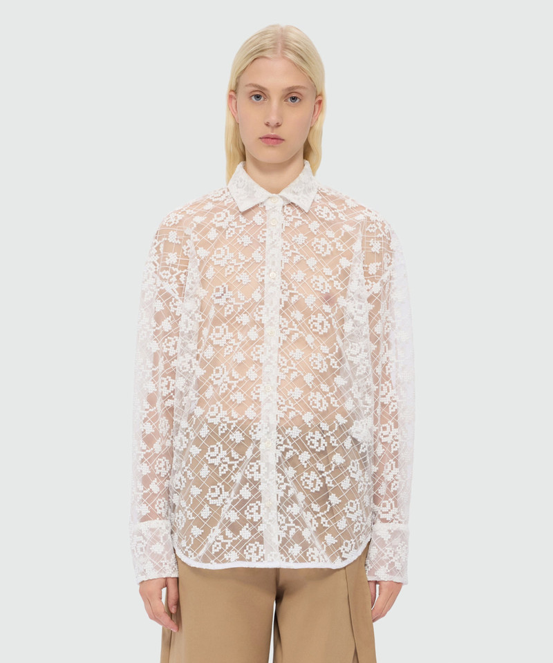 MSGM Off-white tulle shirt with embroidered roses outlook