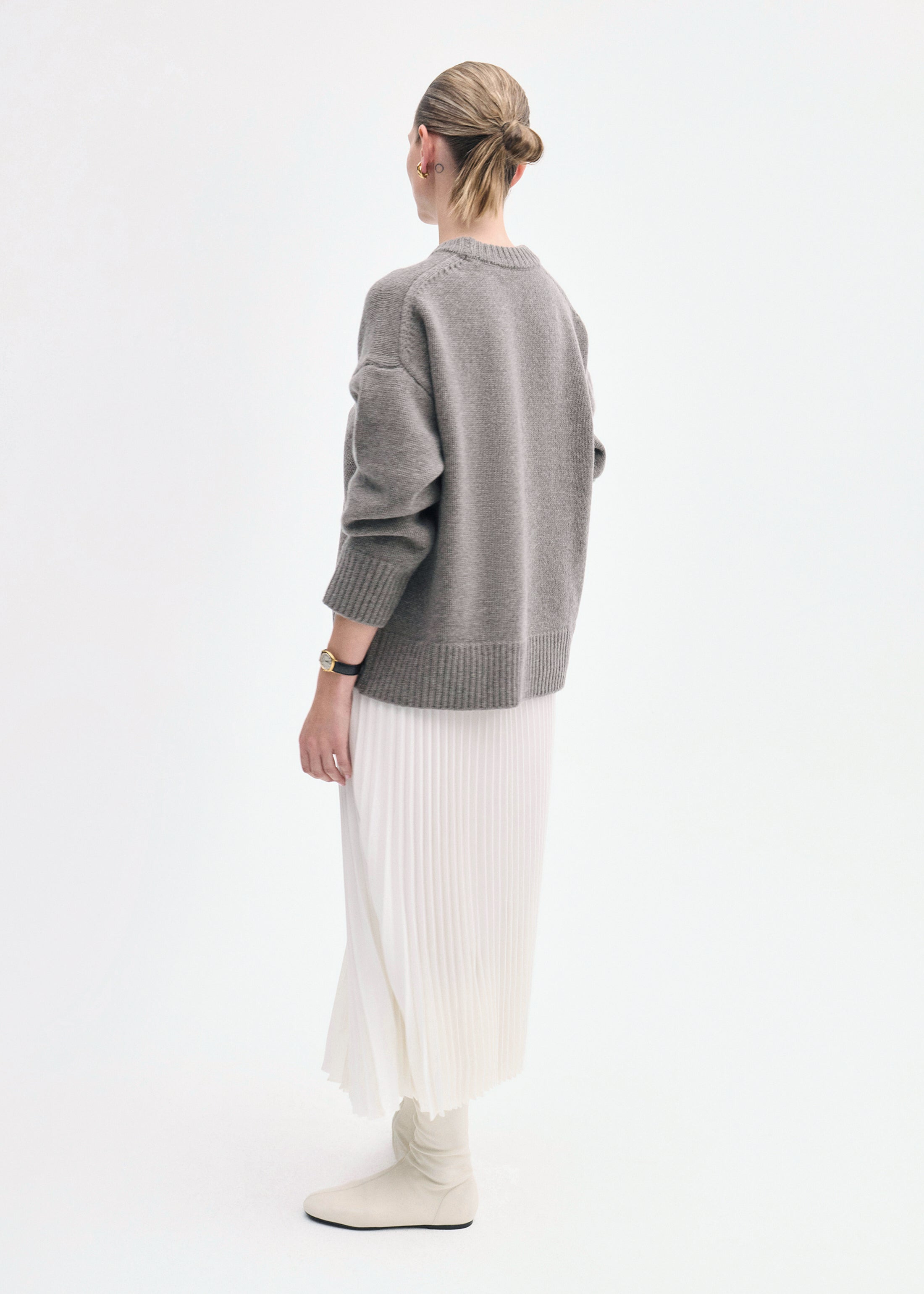 Pleated Elastic Waist Skirt in Stretch Crepe - 3