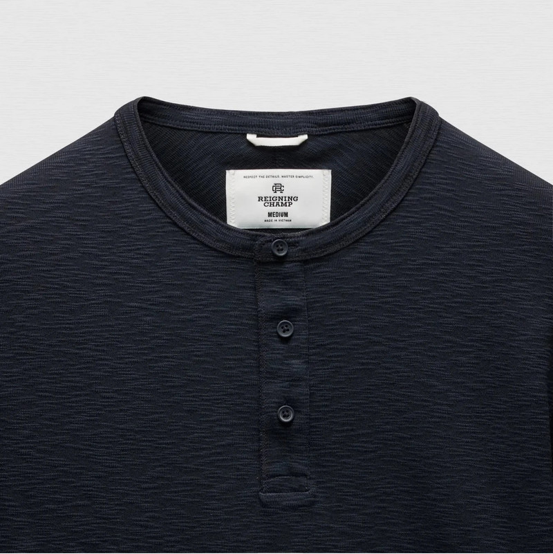 Reigning Champ 1x1 Slub Slim Henley Navy outlook