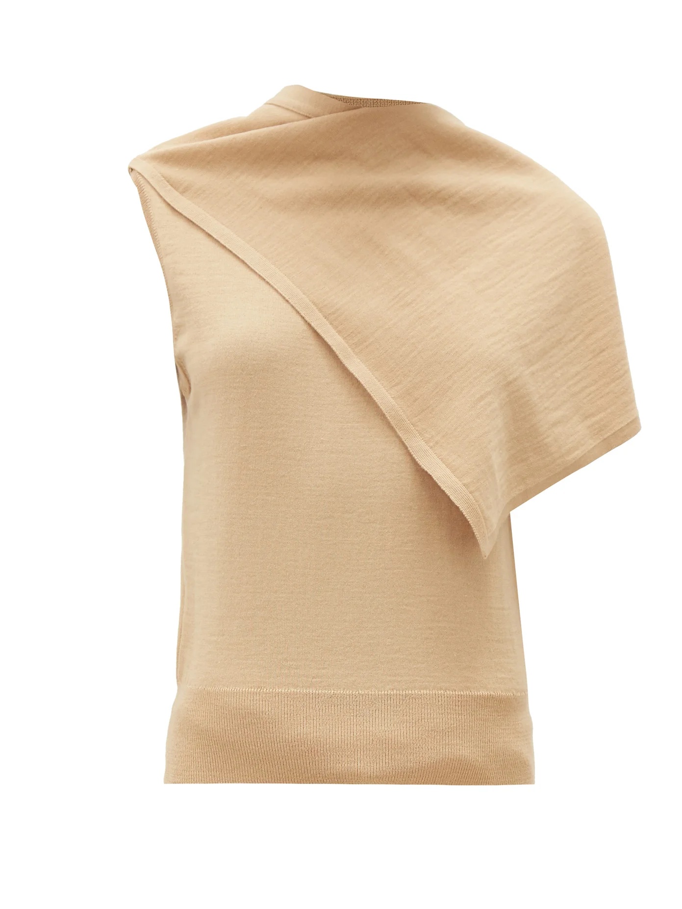 Draped-panel merino wool-blend jersey top - 1