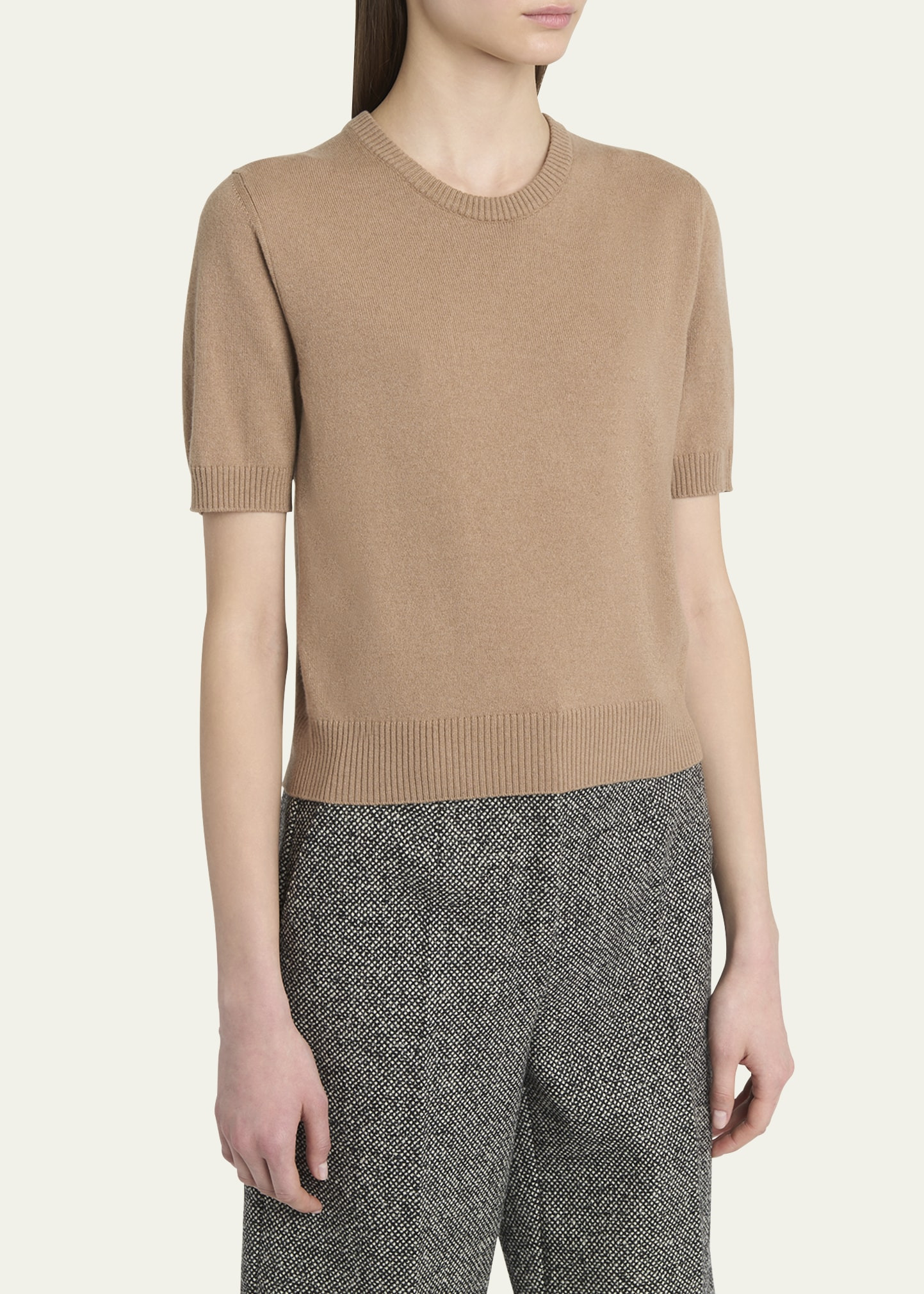 Short-Sleeve Cashmere Crewneck Sweater - 4