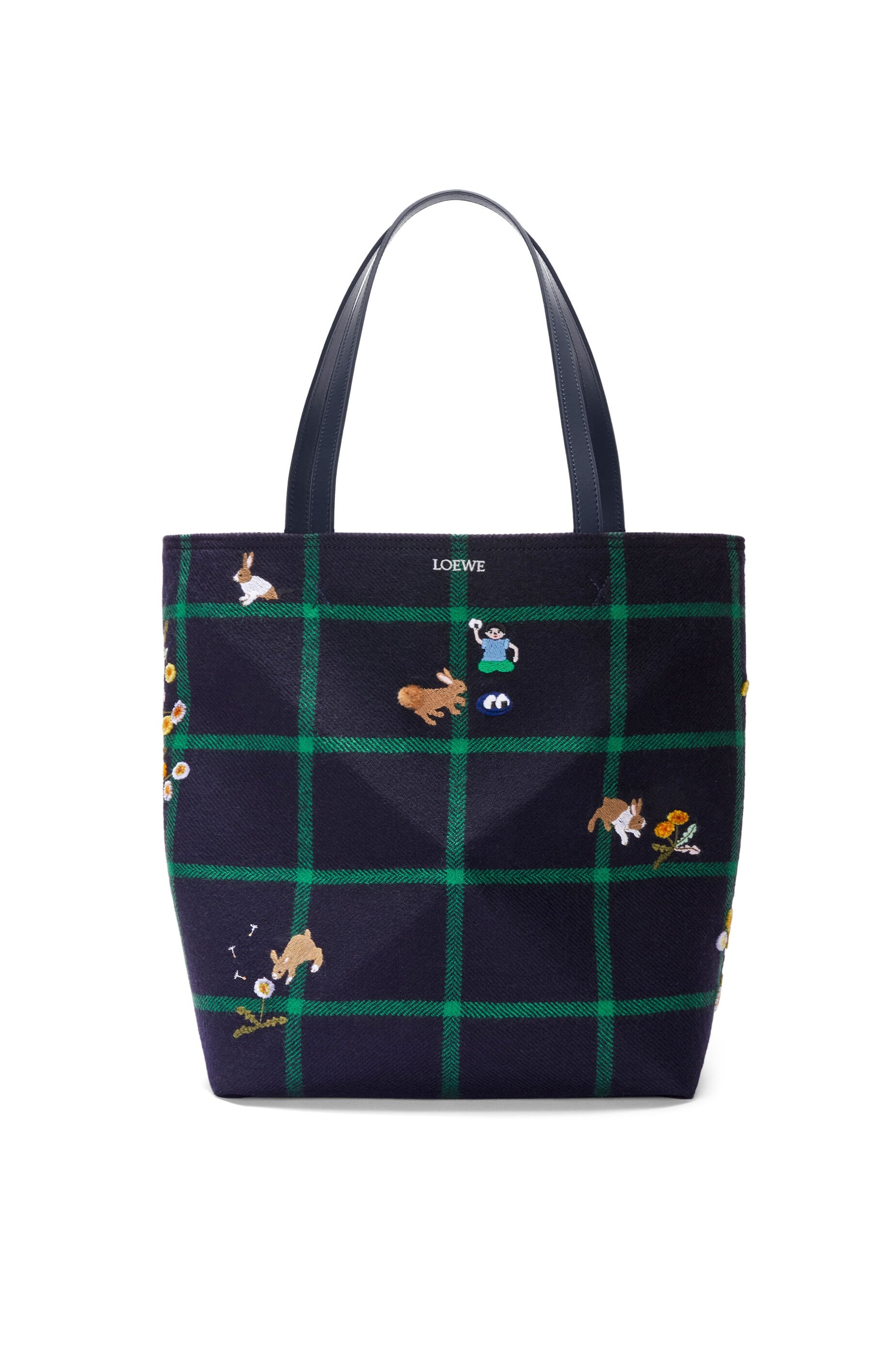 Bunny XL Puzzle Fold tote in embroidered canvas - 1